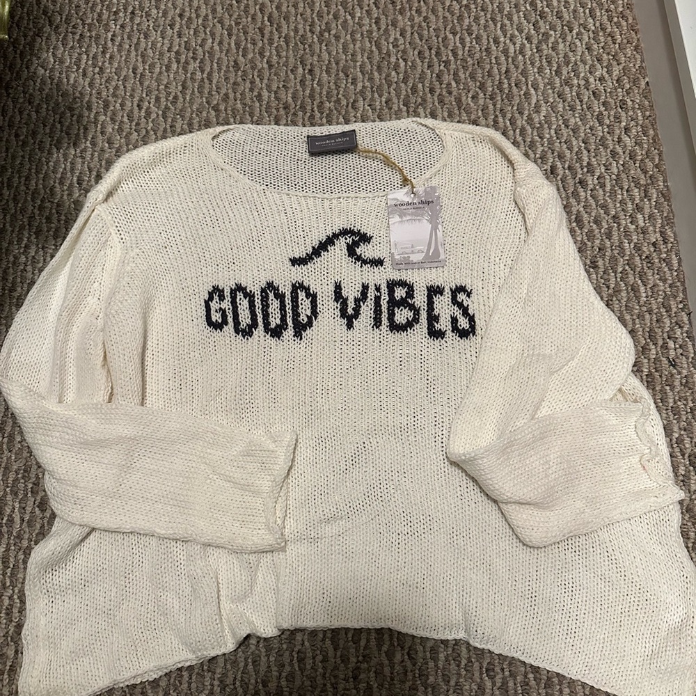 SOLD | NWT Wooden Ships Cream Sweater with Black Text